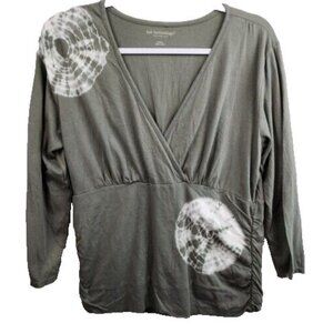 Soft Surroundings Womens‎ Faux Wrap Top Medium Olive Green Tie Dye BOHO Hippie